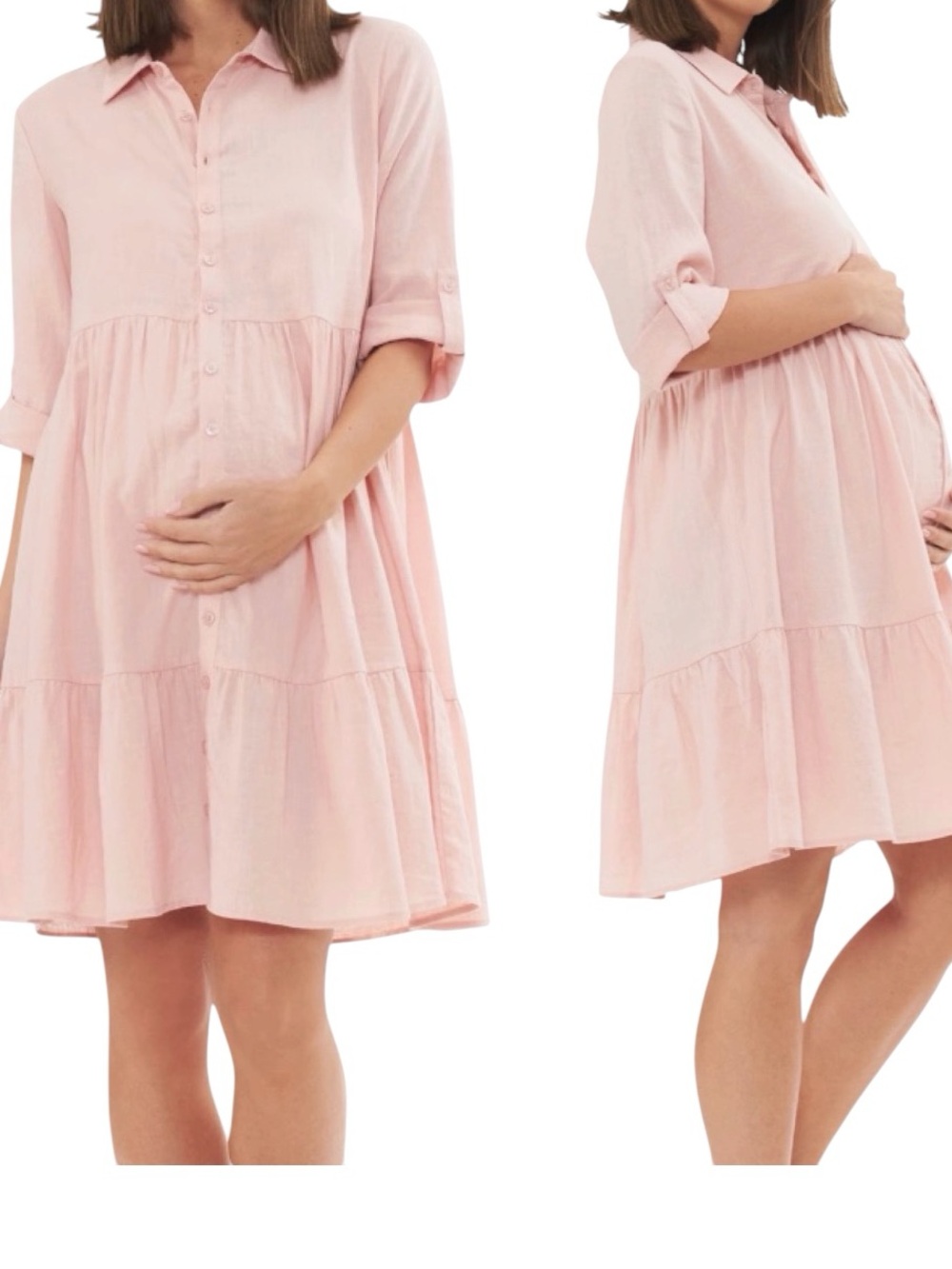 Ripe Maternity Adel Button Through Linen Shirt Dress -soft pink- size large